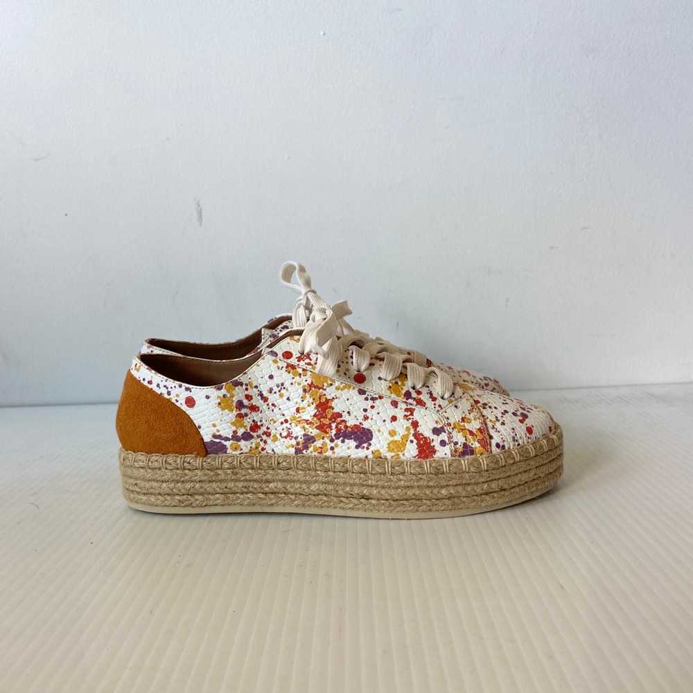 Flux Madalyn Expadrille Sneakers White Paint Splatter Leather Womens US 6